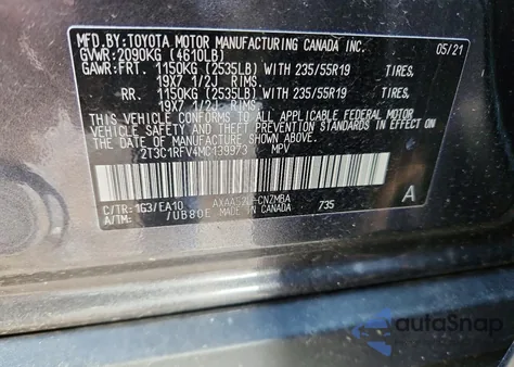 2021 Toyota Rav4 Xle Premium z USA, uszkodzony, nr VIN 2T3C1RFV4MC139973